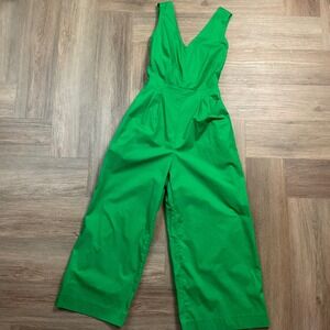 NWT J.Crew Cropped Jumpsuit Womens 00P Green Tie-Back Wide Leg Stretch Preppy